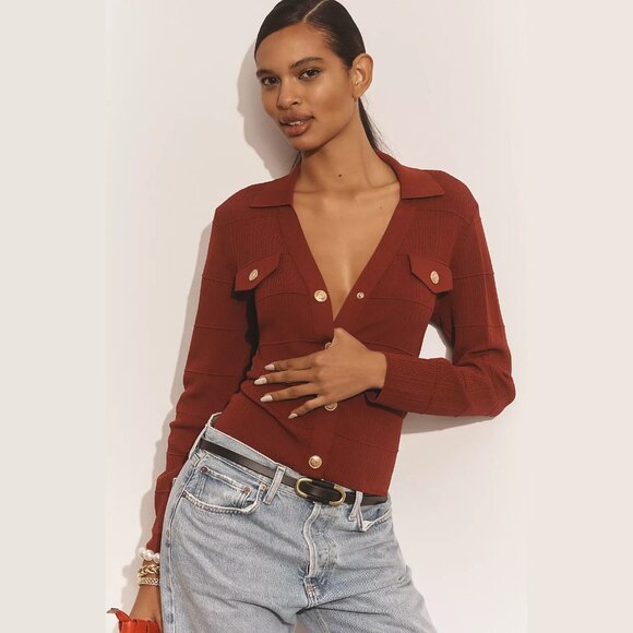 NEW Maeve Size M Women's Collared Cardigan Sweater - Brown - Picture 1 of 4